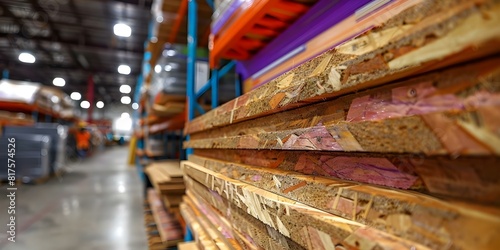 Demonstrating the durability and versatility of OSB sheets in a hardware store warehouse. Concept OSB sheets  Durability  Versatility  Hardware store  Warehouse