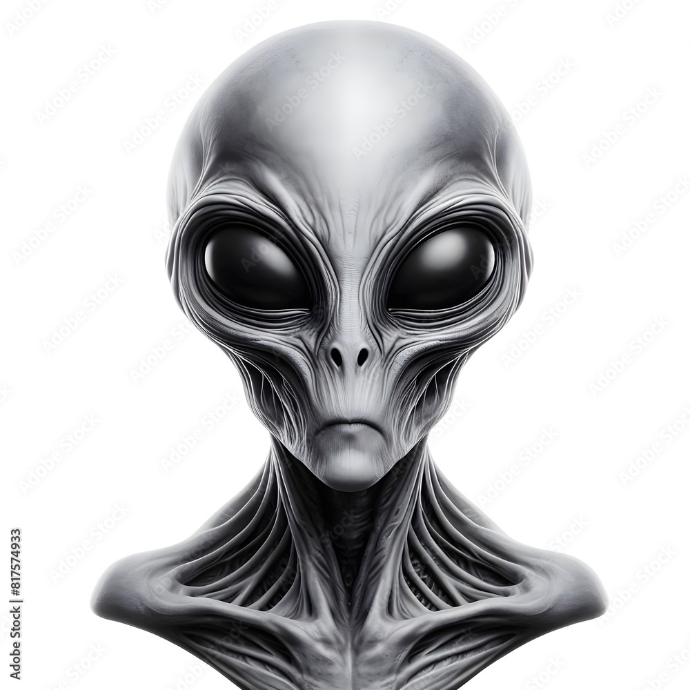 real grey alien portait on white background real grey alien portait on white background