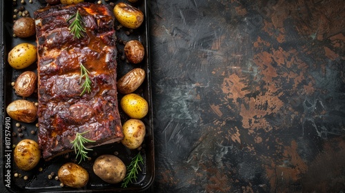 Wallpaper Mural brisket on a pan with copy space. national brisket day background concept Torontodigital.ca