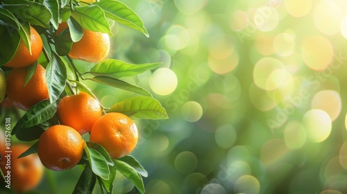 Autumn leaves on an orange tree on branches in a garden