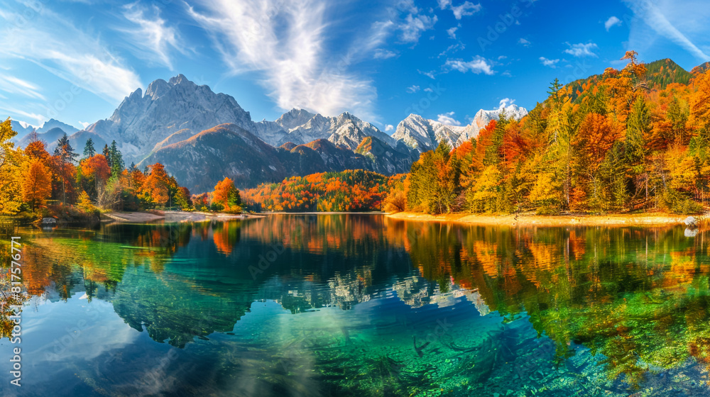 Obraz premium Autumnal Alpine Lake landscape background