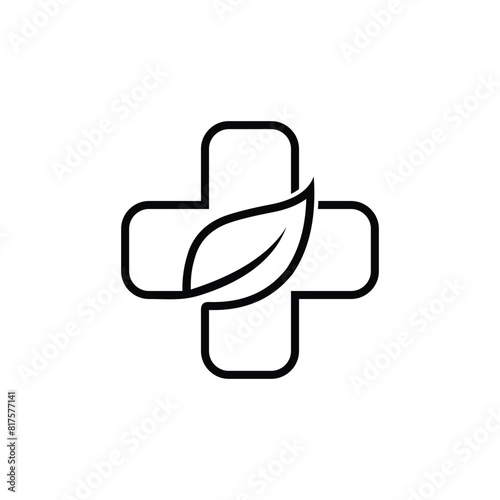 health plus sign and leaf logo design vector,editable eps 10.
