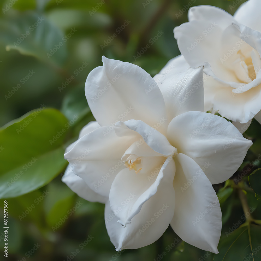 two white flowers on a bush two white flowers on a bush