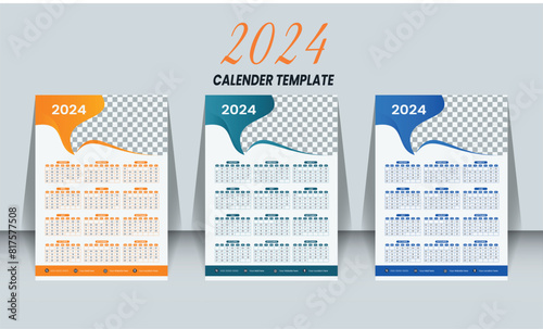 Wall & Desk Calendar 2024 week starts Monday corporate design template vector.