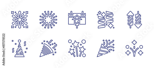 Celebrate line icon set. Editable stroke. Vector illustration. Containing fireworks  confetti  celebration  party hat.