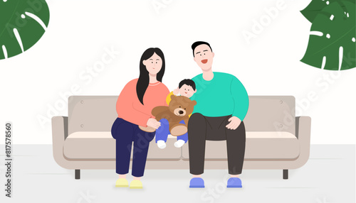 가족(쇼파+가정+엄마+아빠+아이)