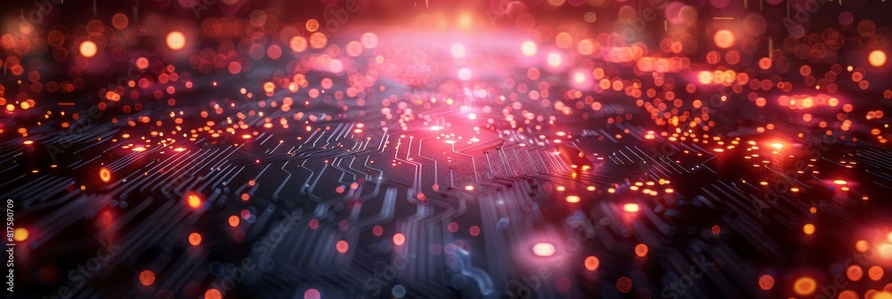 Circuit Board Illuminated With Red Lights Circuit Board Illuminated With Red Lights
