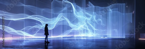 Person Standing in Front of Large Light Projection