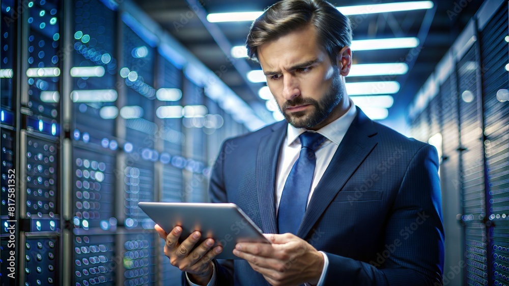 A government agent in a secure data facility, examining confidential data on a tablet, with a serious, focused expression.
A government agent in a secure data facility, examining confidential data on a tablet, with a serious, focused expression.