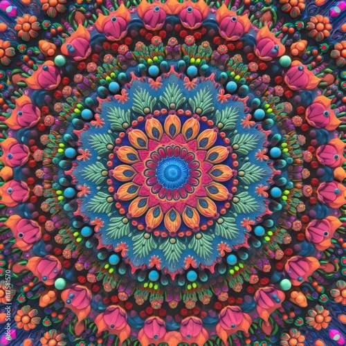 Intricate Vibrant Mandala Pattern in 3D Art