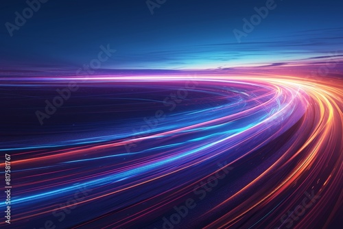 Abstract Speed Light Trails Effect Path  Fast Moving Neon Lights Future Technology Background  Future Virtual Reality  Motion Effect  Neon Glow Curves  Highway Speed Light  with Generated AI  4K Digit
