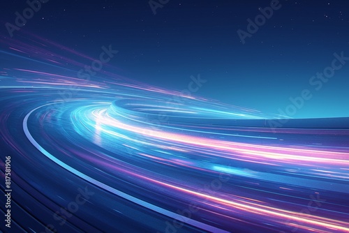 Abstract Speed Light Trails Effect Path  Fast Moving Neon Lights Future Technology Background  Future Virtual Reality  Motion Effect  Neon Glow Curves  Highway Speed Light  with Generated AI  4K Digit
