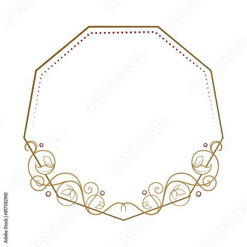 Vector polygonal dotted frame with a floral decoration. Wedding invitation, family monogram or postcard template.