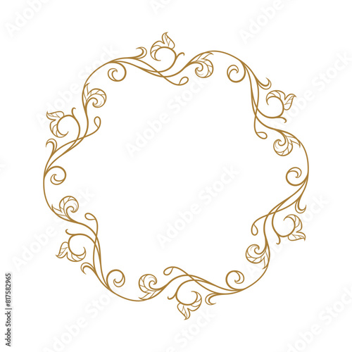Vector round floral frame with ivy leaves decoration. Vintage style ivy stems wreath.