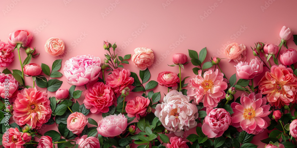 Peonies roses on pink background Peonies roses on pink background