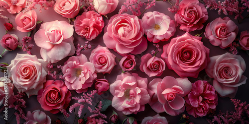 Pink rose flowers in a floral arrangement on a background