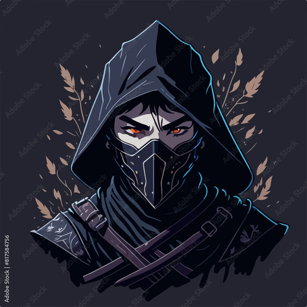 Fototapeta premium The assassin's mask is the centerpiece of this design, symbolizing their deadly prowess and mastery of disguise.