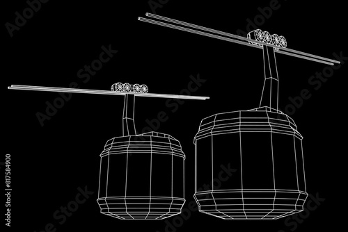 Cable car cabin gondola. Funicular simple cableway concept. Wireframe low poly mesh vector illustration