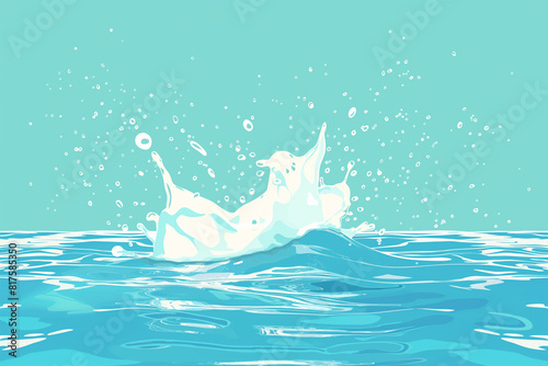 A splash of water in the ocean with a blue background