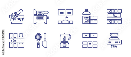 Kitchen line icon set. Editable stroke. Vector illustration. Containing kitchen, range, kitchen cabinet, kitchen utensil, beater, whisk, fryer.