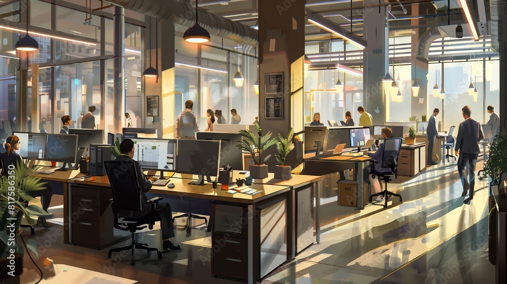 Office life: Busy with typing, meetings, and quick movement, showcasing corporate dynamism. Office life: Busy with typing, meetings, and quick movement, showcasing corporate dynamism.