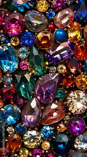 A pile of colorful gems on a black background. © VISUAL BACKGROUND