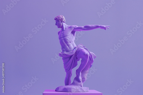 3d rendering of ancient  greek -roman  statue art  figure posture  . Creative concept colorful neon image with bright and violet or purple color background, fashionable, trendy ,isolated background © Unknown studio