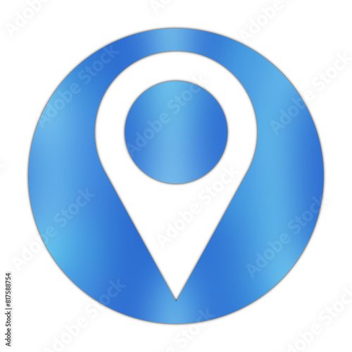 Glossy Blue Map Pointer Icon with Shadow Effect Isolated on White