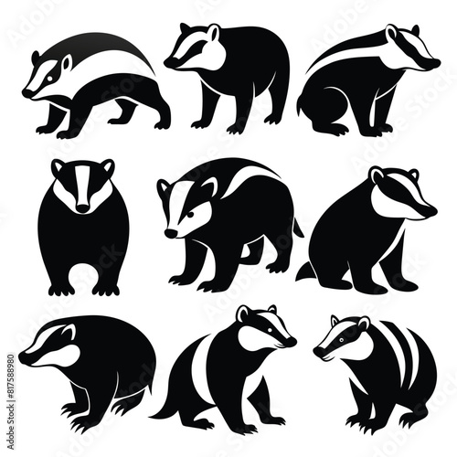 Set of badger Silhouette Design with white Background and Vector Illustration on white background