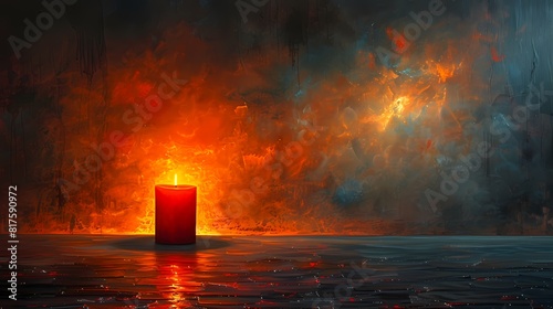 A captivating composition featuring a single red candle as the focal point, radiating warmth and comfort