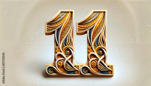 11 crafted from golden wheat, symbolizing elegance and creativity. for projects related to special events, creative anniversaries, or any occasion on the eleventh day, themes of uniqueness, birthdays