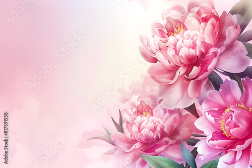 Background with beautiful pink peonies. Banner  wallpaper