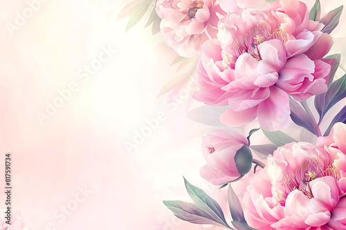 Background with beautiful pink peonies. Banner  wallpaper