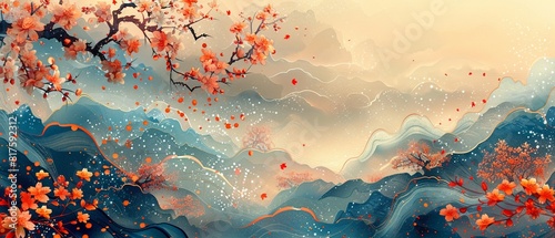 Japanese ornamental harmony A dynamic graphic of traditional Japanese ornaments arranged in an elegant and serene composition, reflecting the seasonal harmony and cultural beauty of Japan 8K , high-re