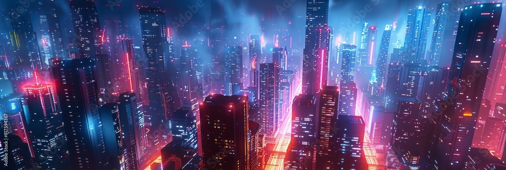Illuminated Futuristic Cityscape at Night Illuminated Futuristic Cityscape at Night