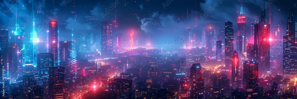 Futuristic City at Night With Neon Lights