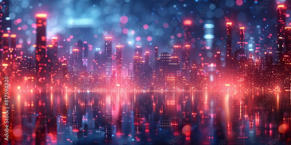 Futuristic City Lights Reflecting on Water
