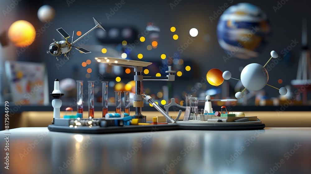 Obraz premium Imaginative Space Exploration Scene with Educational Elements