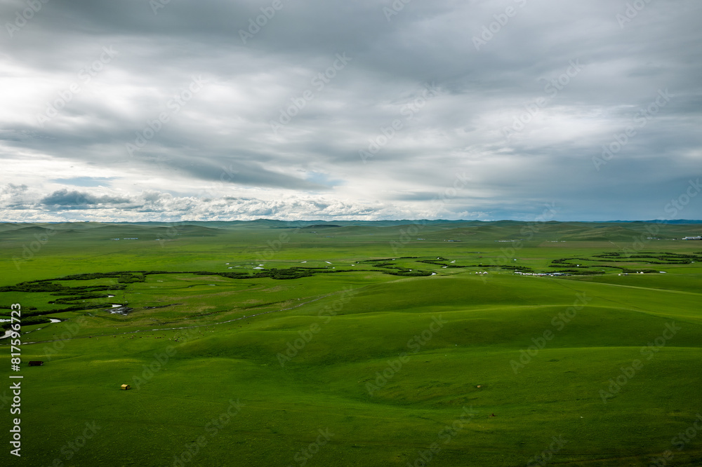 Aerial photography of the nine twists and turns of the Uragai River in the Uragai Grassland in Inner Mongolia Aerial photography of the nine twists and turns of the Uragai River in the Uragai Grassland in Inner Mongolia