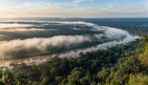 Amazon rainforest with fog in the morning © CKKK