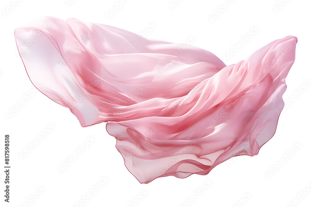 Fabric pale thin pink floating Isolated on transparent background or cut out PNG. Background Abstract Textured. Realistic clipart template pattern.