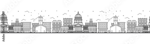 Seamless pattern with outline Havana Cuba City Skyline. Historic Buildings Isolated on White. Havana Cityscape with Landmarks.