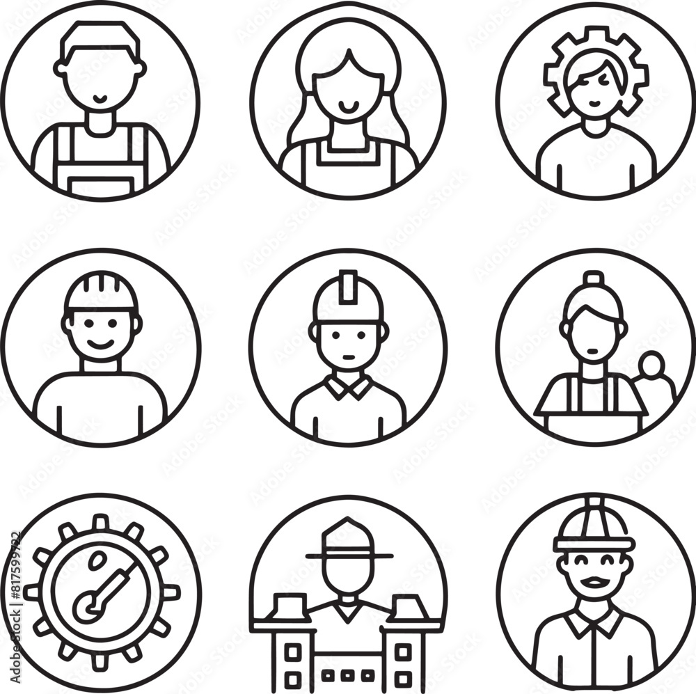 set of worker icon illustration isolated in white background set of worker icon illustration isolated in white background