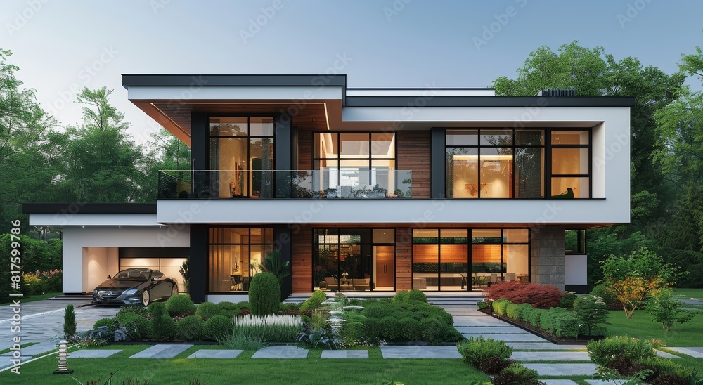 Elegant modern house with spacious interiors and lush garden setting Elegant modern house with spacious interiors and lush garden setting