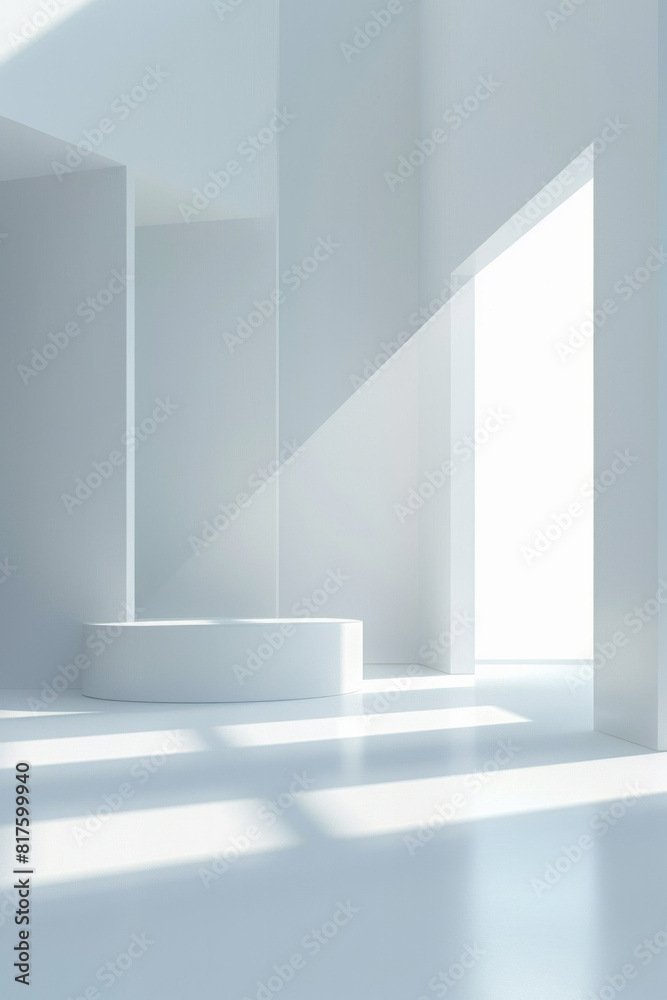 Minimalist 3D white and blue interior design background with an open space Minimalist 3D white and blue interior design background with an open space