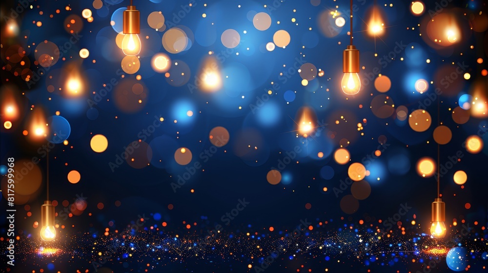 A night scene filled with numerous lights and stars against a dark blue backdrop A night scene filled with numerous lights and stars against a dark blue backdrop