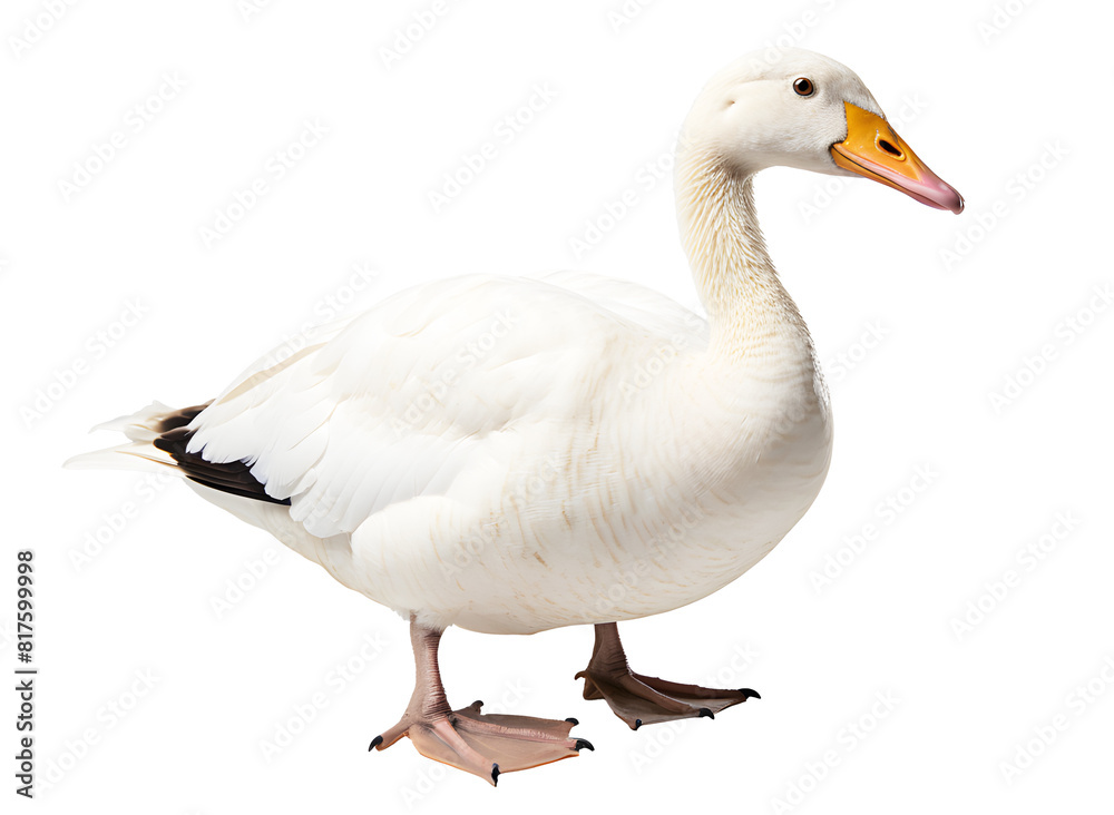 White duck walking for food isolated on cut out PNG or transparent background. Realistic animal poultry clipart template pattern. White duck walking for food isolated on cut out PNG or transparent background. Realistic animal poultry clipart template pattern.