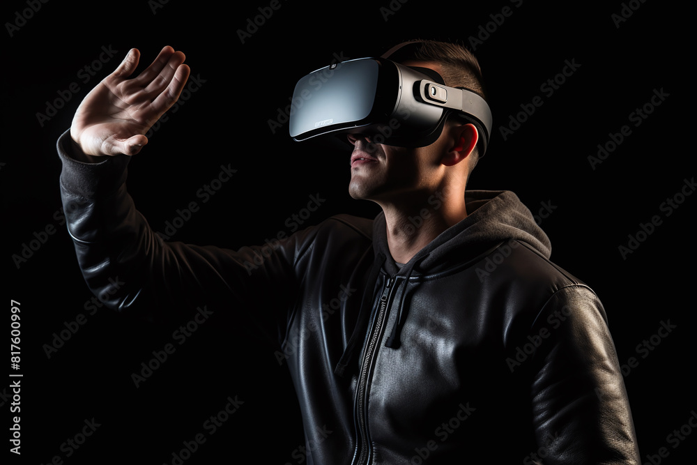 Portrait of a man wearing vr glasses. Portrait of a man wearing vr glasses.