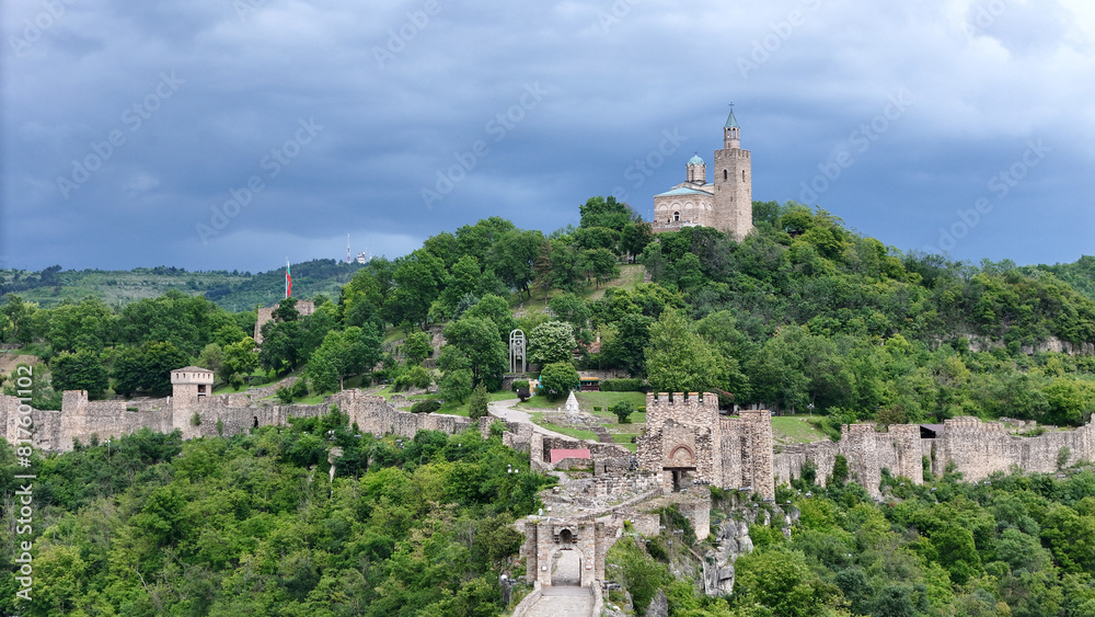 Veliko Tarnovo Tsarevets Fortress drone panorama Bulgaria Europe Veliko Tarnovo Tsarevets Fortress drone panorama Bulgaria Europe