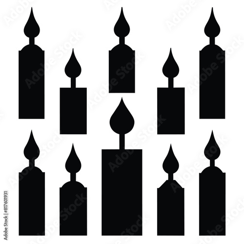 Set of candle Silhouette Design with white Background and Vector Illustration